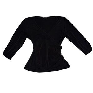 AB Studio Black Ruched Wrap Style Top | Size M